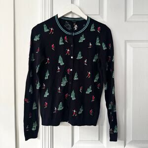 Talbots Blue Cotton Cashmere Cardigan Beaded Downhill Ski Skiing Cardigan XS